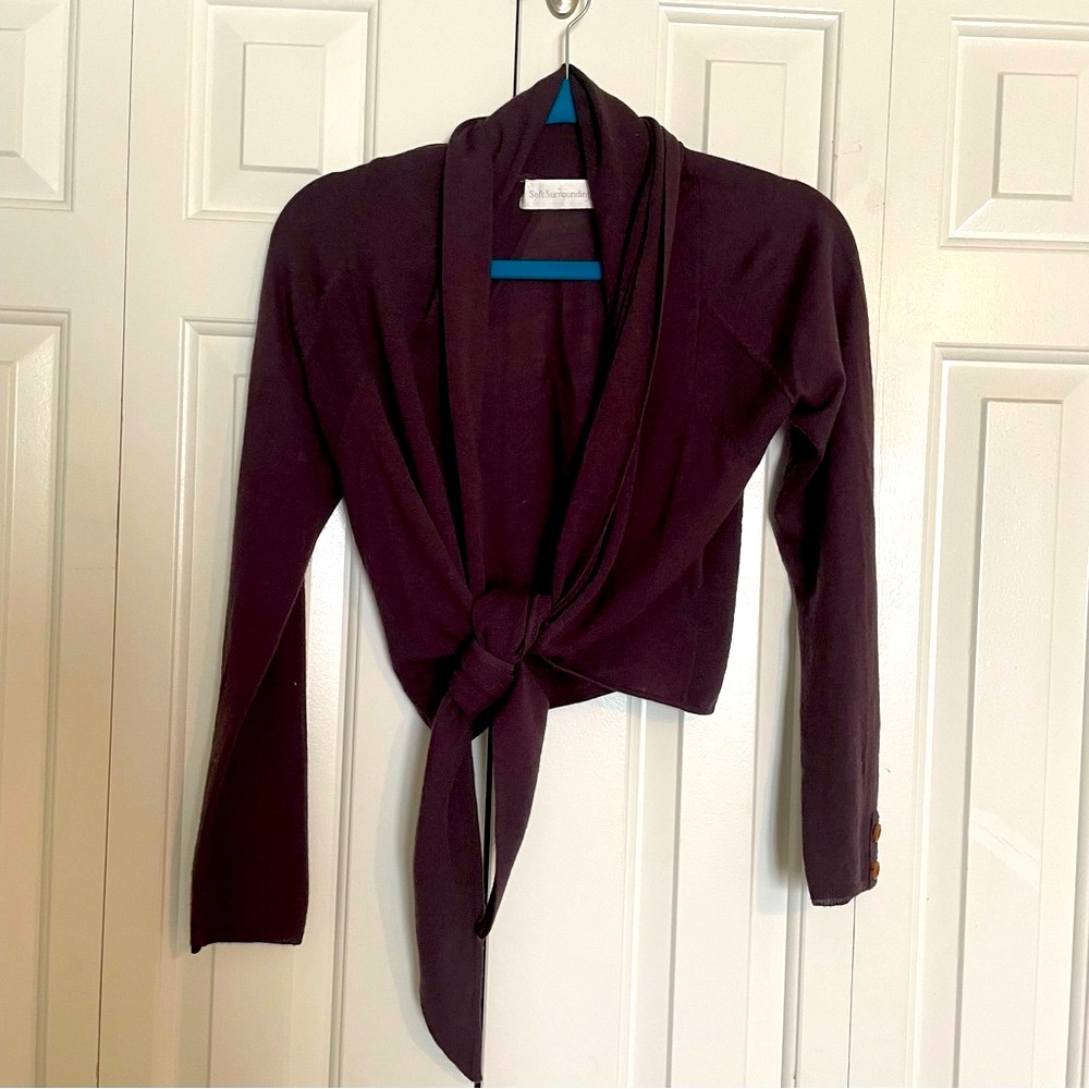 Soft Surroundings Wool Blend Chocolate Brown Tie-Front Cardigan